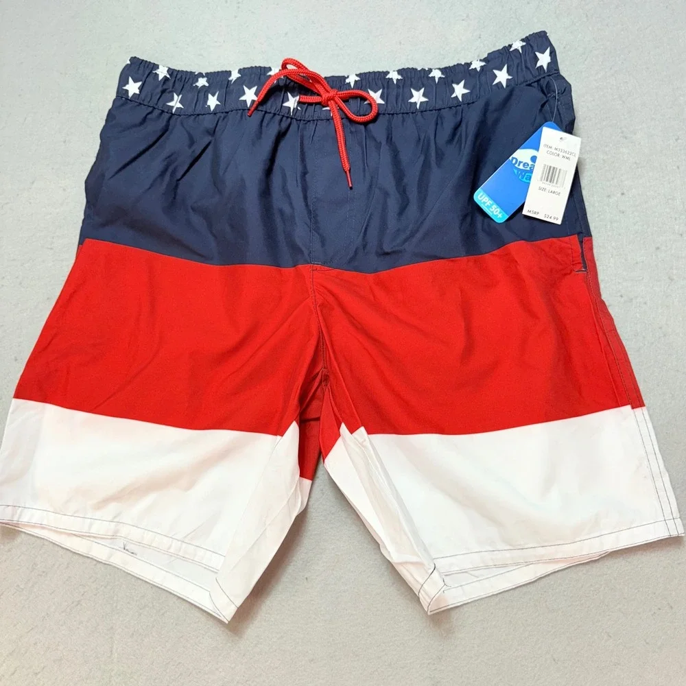 Dream Wave USA Swim Trunks American Flag Stars‎ Patriotic Swim Shorts Large